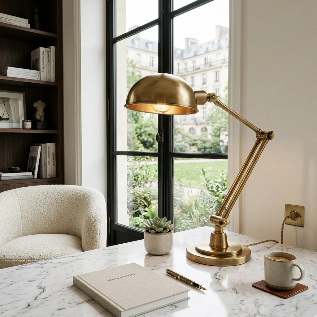 AI product photography for furniture and home decor brand — designer lamp in lifestyle room scene