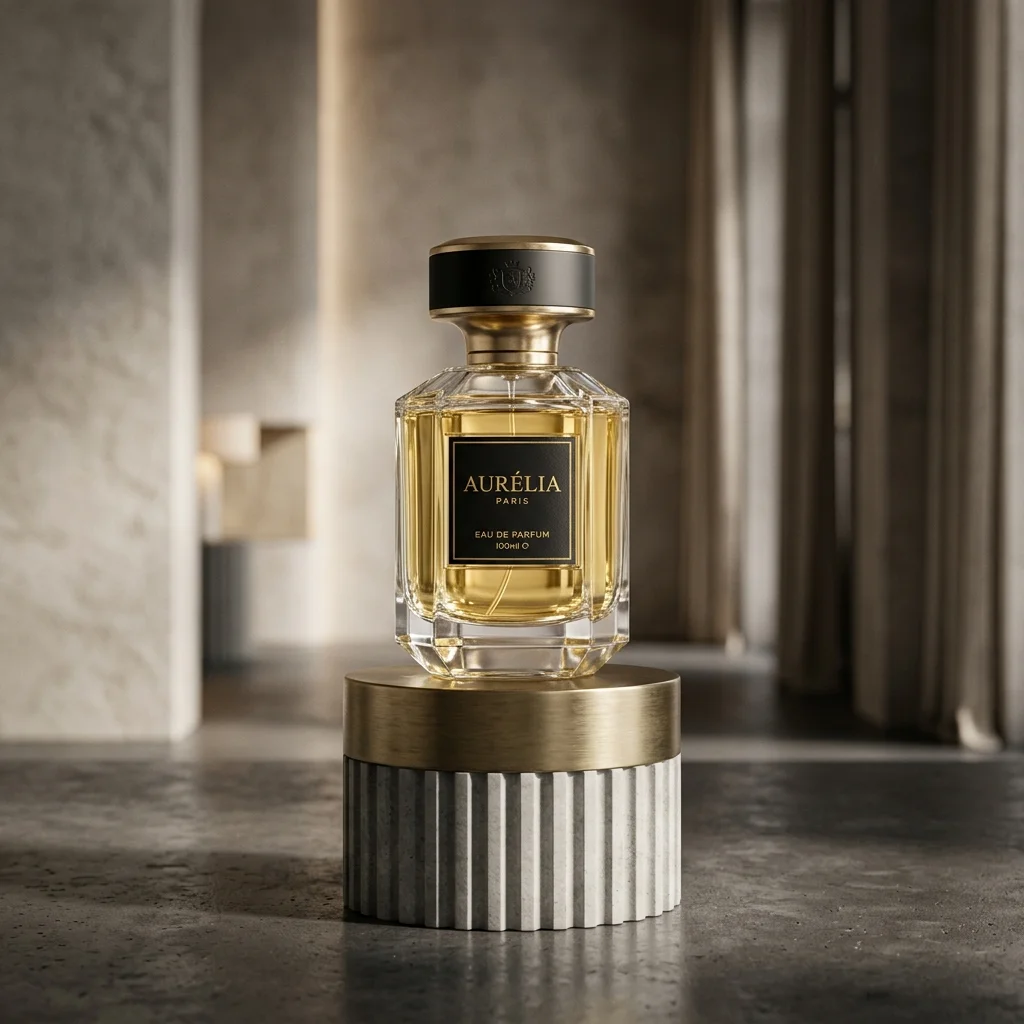 AI product photography for luxury fragrance brand — perfume bottle on dark editorial backdrop