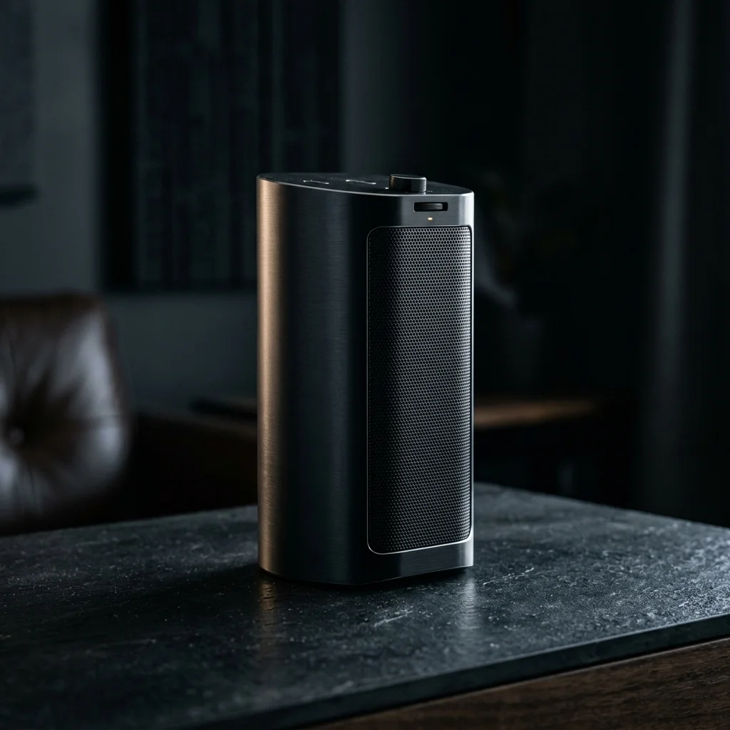 AI product photography for consumer audio electronics — Bluetooth speaker hero shot