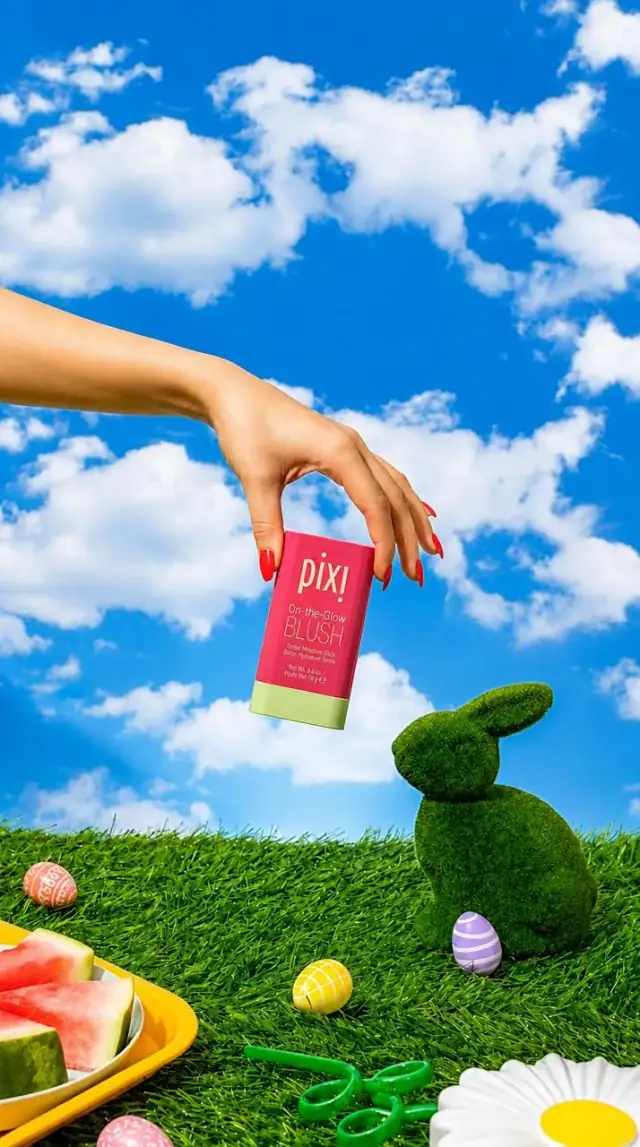 AI-generated Pixi beauty product range — full line-up campaign shot by Pixelense